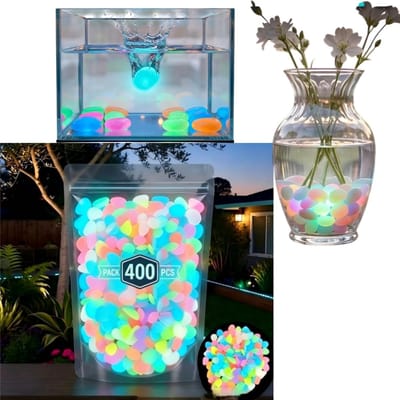 Ongeveer 400 stuks - Lichtgevende tuinstenen - lichtabsorberend en zelfverlichtend - sierkiezels - fluorescerend grind - 0,5-0,8 cm - geschikt voor gebruik in tuinen, aquariums, paden en buitenbeplanting - gekleurd