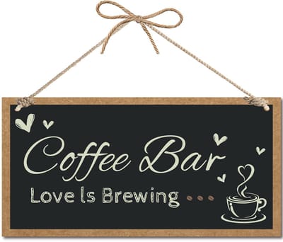 Allecto - Koffiebar Hout - Houten Bord Voor Deur - Rustiek Decor - Zwart - Multifunctioneel - 11,8 x 7 Inch - Voor Veranda