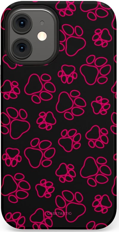Casetastic Hoesje Geschikt voor Apple iPhone 12 Mini - Stijlvolle Beschermende Duo-layer Case - Neon pootjes