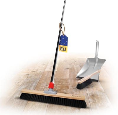 Novaliv Grote Bezem Zaalbezem 60 cm Telescopische Steel Borstels Synthetische Borstels Inclusief Gegalvaniseerde Bezemset met Rubberen Lip Bestaande uit Stoffer en Blik Fijne Werkplaatsbezem Industriële Bezem met Steel