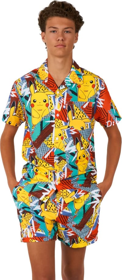 OppoSuits Tiener Pika Pikachu - Jongens Zomer Set - Bevat Shirt En Shorts - Geel - Maat: EU 170/176 - 16 Jaar