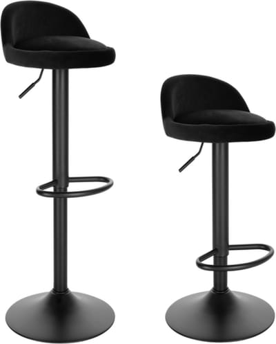 Barkrukken Hydro - Set van 2 - Met rugleuning - Velvet - Barstoelen ergonomisch - Keuken - Zwart - Verstelbaar in hoogte - Zithoogte 61-82cm