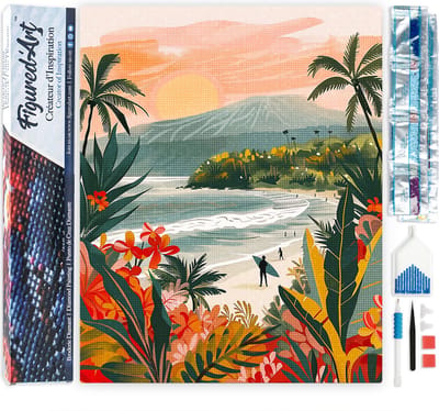 Figured'Art Diamond Painting set Volwassenen 40x50 cm Tropisch strand - 5D DIY Art full drill vierkante diamant - Opgerold canvas