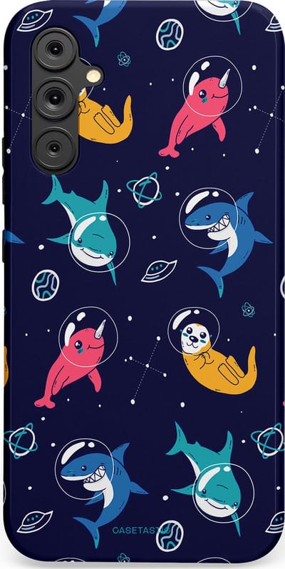 Casetastic Hoesje Geschikt voor Samsung A34 (5G) - Stijlvolle Beschermende Duo-layer Case - Ruimte Oceaan Blauw