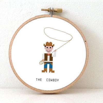 Cowboy borduurpakket | Borduurpakket voor volwassenen | cowboy wild western kado maken  | Borduurpakket inclusief borduurring, DMC borduurgaren, Aida borduurstof, borduurnaald en instructies