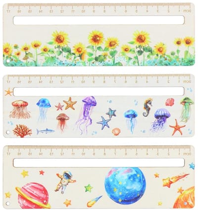 Set van 3 Houten Linialen, Multifunctionele Liniaal en Boekenlegger, Perfecte Cadeau-idee voor Kinderen, Schoolbenodigdheden en Creatieve Activiteiten (Wit, 17 cm)