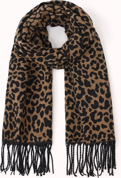 Nouka - Dikke zwarte sjaal met panter print - Sjaal - Herfst/Winter - 65 x 180cm