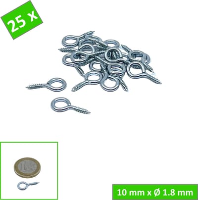 TQ4U Schroefoog Klein - Lengte 10 mm - Ø 1.8 mm - Verzinkt - 25 stuks