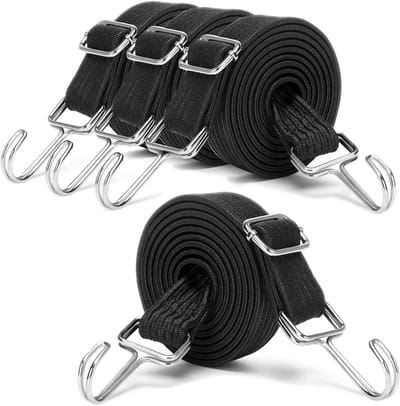Spanbanden met haak, 1M rubberen expander elastiek, brede bagagespanner, voor fiets, motorfiets, bestelwagen (Zwart)
