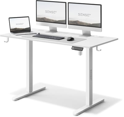 SENSE7 NOJO - Zit Sta Bureau - 120 x 60 cm - Elektrisch Bureau - Elektrische Hoogteverstelling - Gamingbureau - Geheugenfunctie - Hoofdtelefoonhouder - Kabelopbergsysteem - Wit