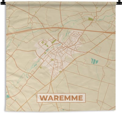 Wandkleed - Wanddoek - Plattegrond - Stadskaart - Waremme - Kaart - België - 180x180 cm - Wandtapijt