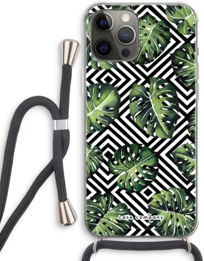 Case Company® - Hoesje met koord geschikt voor iPhone 12 Pro hoesje met Koord - Geometrische jungle - Telefoonhoesje met Zwart Koord - Bescherming aan alle Kanten en Over de Schermrand