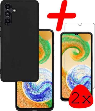 Hoesje Met 2x Screenprotector - Geschikt voor Samsung Galaxy A04s - Sterk & Shockproof - Back Cover - Siliconen Case - Telefoon Hoes - Zwart