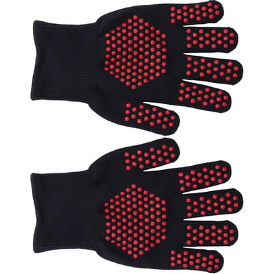 Gants Résistants à la Chaleur 25cm Doigts Séparés Maniques Résistantes à la Chaleur Outil de Cuisine pour Barbecue Soudure black
