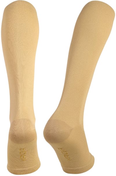 KANGKA® Compressiekousen met Open Teen Maat M - Compressie Sokken - Steunkousen voor Hardlopen, Wandelen, Vliegtuig - Unisex - Beige