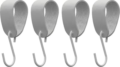 S-haakje Wit + leren hanger: LICHTGRIJS - Maat M - set van 4 (S-haakjes - kapstokhaakje - handdoekhaakje - kapstokhaak - ophanghaken - S-haken)