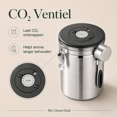 My Green Deal – RVS Koffie Bewaarbus 1,8L Zilver – Koffie Bewaarpot – Koffieblik – Luchtdichte Koffie Bewaarbus – Met Versheidsventiel