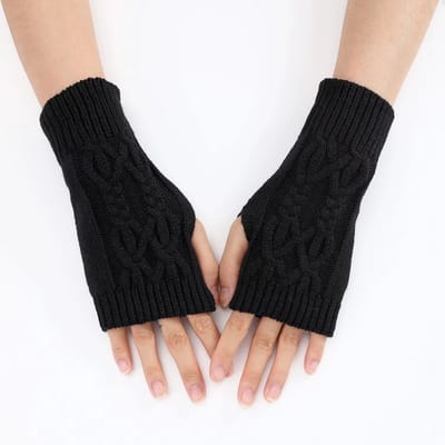 Zwarte Half Vinger Handschoenen voor Vrouwen – Warme Wol Gevoerde Winterhandschoenen – Zachte en Comfortabele Vingerloze Moffen – Unisex Winteraccessoire