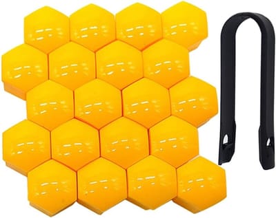 20Pcs 19mm Car Wheel Nut Covers, Universal Car Hub Screw Cap, Hexagonal Wheel Nut Bolt Lid with Removal Tool (Yellow) - ShopVlot