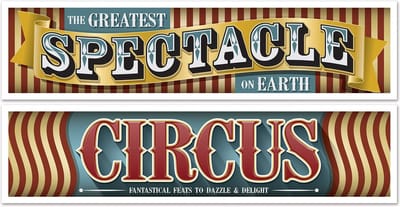 360 DEGREES - Set van 2 circus banners 1,5 m