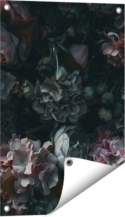 Gards Tuinposter Bloemen in het Donker - Duisternis - 40x60 cm - Tuindoek - Tuindecoratie - Wanddecoratie buiten - Tuinschilderij