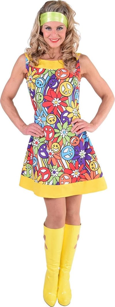 Magic Design Verkleedjurk 70's Smile Dames Polyester Geel Mt Xl