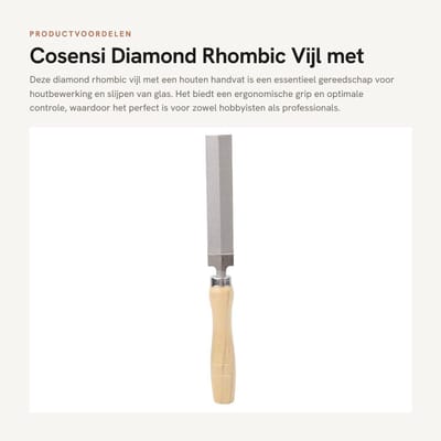 Dailygoods- Diamantvijl Houten Handvat - Metaal - Glas - Slijpen - Houtbewerking - Tuingereedschap 125mm - Vijl
