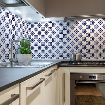 Zelfklevende tegelmuurstickers voor keuken en badkamer - 30 cementtegelstickers, Azulejos Milo-stijl - 30 stickers, 20x20 cm