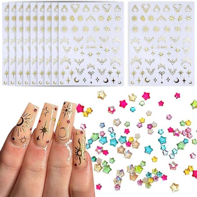 Dailygoods- Nagelstickers Zelfklevend - Maan/Ster - 10 Vellen - Nail Art Stickers - Decoratie - Nageldesign Accessoires