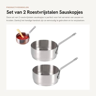 Dailygoods- Sauskop Roestvrij staal - 2 Stuks - Sauskopjes - Sausschotels - Kruiden Kommen - Roestbestendig - Saucière