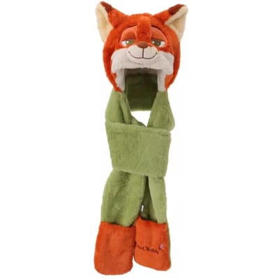 Zootopia Nick Wilde 3-in-1 Pluche Muts Sjaal Handschoenen Collectie Kinderen Jongens Meisjes Koud Seizoen Warm Cartoon Dier Cosplay Kostuum beige