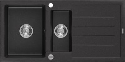 Mexen Andres granitische gootsteen 1,5-bak met afdruiprek 1000 x 500 , zwart/zilver metallic, chromen sifon - 6515101510-73