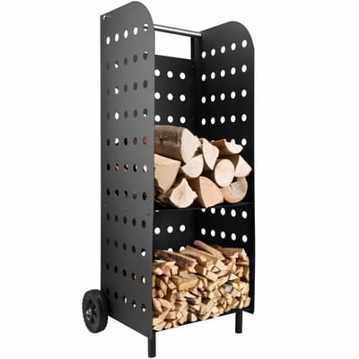 tectake® Houtwagen – Robuuste kunststof wielen en stabiele plaatstalen constructie – Voor het transport van hout – 180 kg belastbaarheid – 55 x 45 x 104 cm