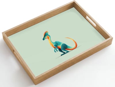 Dienblad hout 50x35 cm - Schootdienblad - Staart - Dino - Minimalistisch - Blauw - Borrelplank rechthoek - Plateau dienbladen