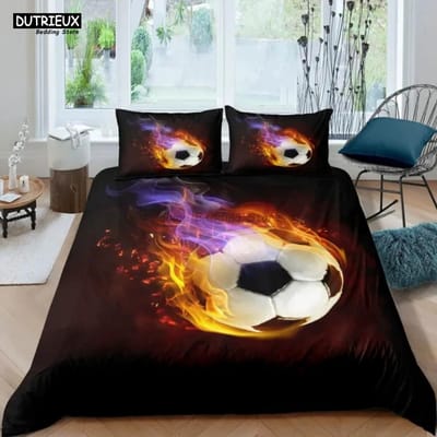 Wit Zwart Voetbal Beddengoed Set Balsporten Bedlinnen Dubbel Queen King Twin Volledige Maat Jongens Tieners Voetbal Dekbedovertrek Set Cadeaus AU Single(140x210cm)