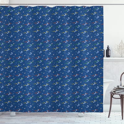 ABAKUHAUS Sprookjes-douchegordijn – Donkerblauw/Veelkleurig – 175x220 cm