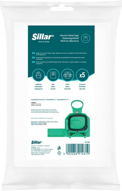 Sillar, stofzuigerzakken, synthetisch, anti-allergeen, van microvezel, geschikt voor Vorwerk KOBOLD 140/150, VK140/150, vervanging, 5 stuks