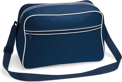 Bagbase Schoudertas Retro - Navy Blauw - met rits zakken - middelgroot - 40 x 28 x 18 cm - 18L