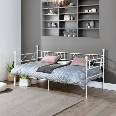 Dagbed met lattenbodem - Metalen bedbank - Multifunctioneel gebruik - Robuuste metalen constructie - 90 x 190 cm - Beige