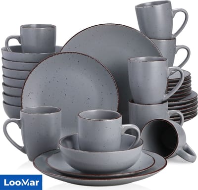 LooMar Luxe Serviesset – 32 delig – 8 persoons – Porselein - Bordenset – Dinner platen – Dessertborden - Kommen - Mokken - Set