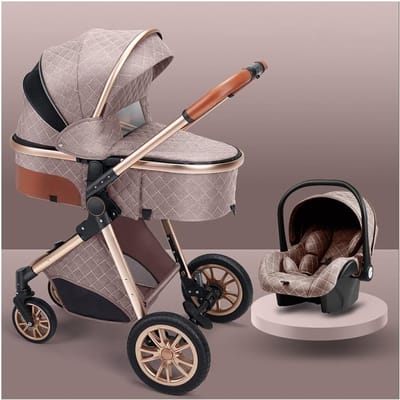 Kinderwagen 3-in-1 - Babyvervoer - Veilig Vervoer - Verstelbare Rugleuning - 435x83x104cm - Kaki