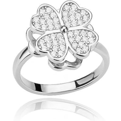 Zirkonia Draaibare Klavertje Vier Angst Ringen Voor Vrouwen Roestvrij Staal Anti-Stress Fidget Spinner Ring Esthetische Sieraden Cadeau white