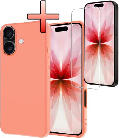 Hoesje - Met Screenprotector - Geschikt voor Apple iPhone 17 - Sterk & Shockproof - Back Cover - Siliconen Case - Telefoon Hoes - Perzik