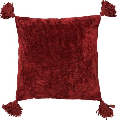 Dutch Decor NINO - Sierkussen van katoen 45x45 cm Merlot - rood - kussentje met flosjes - Inclusief binnenkussen