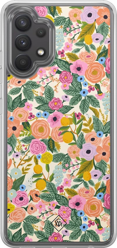Casimoda® hoesje - Geschikt voor Samsung Galaxy A32 4G - Pink Gardens - 2-in-1 case - Schokbestendig - Bloemen - Verhoogde randen - Roze, Transparant