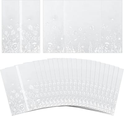 Allecta - Voorgevouwen Perkamentjasje 50 stuks voor Uitnodigingen 12,9x18cm - Bloemen Patroon - Doorschijnend Papier - Bruiloft Babyborrel Verjaardag