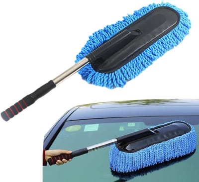Autoborstel Stoffer - Reinigingsborstel - Auto Buiten Reinigen - Uitschuifbare Steel - Tot 90 cm - Blauw