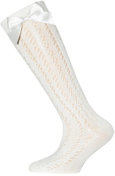 Ewers Latte Crème Kniekousen met Strik - Luxe Meisjessokken voor Feestjes, Bruiloften & Communie - Maat 27/30