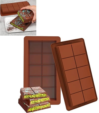 2 stuks Grote chocolade reep siliconen mal - Verdikt materiaal, duurzaam en veilig - Pistache diepe reep mal - DIY vulmal - 25 * 13,5 * 2,1 cm - Geschikt voor zelfgemaakte chocolade repen - Bruin