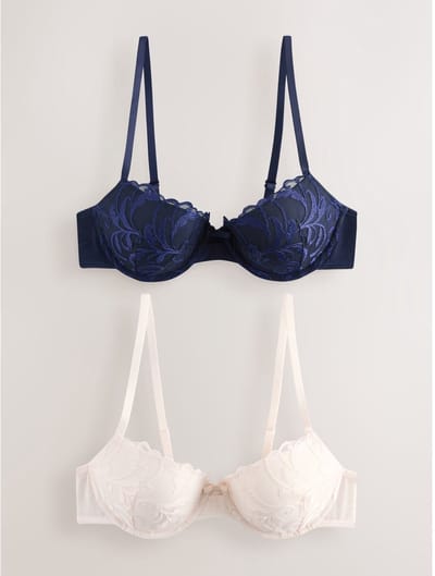 Next - Dames - Set van 2 push-up beha's met borduursels en vulling - Crème
